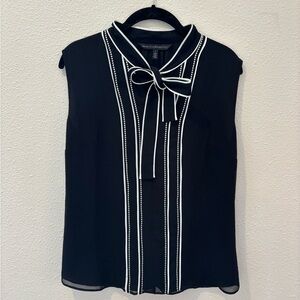 WHBM Sleeveless Embroidered Office BlouseTop Shell with Tie Neck Bow size 4